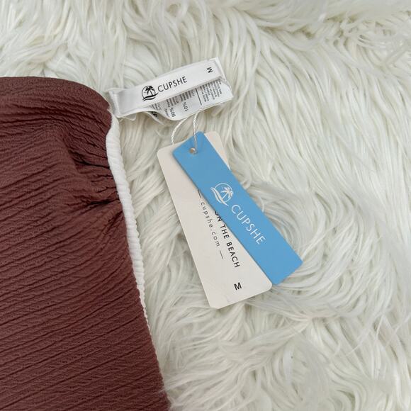 NEW Cupshe Neutral Brown White One Shoulder One Piece Swimsuit Medium Summer - Picture 5 of 5